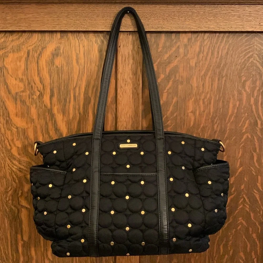 Rebecca Minkoff black and gold quilted baby bag